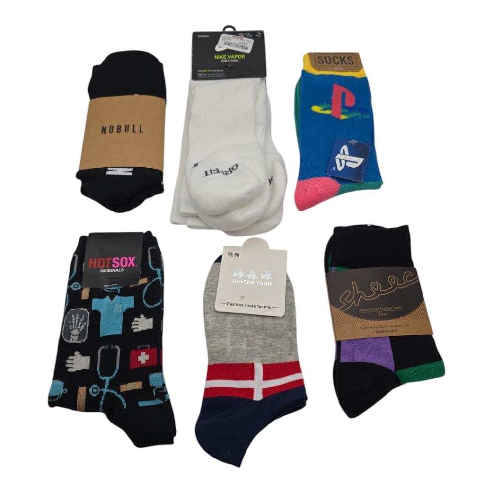 Men's NWT Sock Bundle 7 pair Nike Vapor Knee High Playstation Misc. Prints